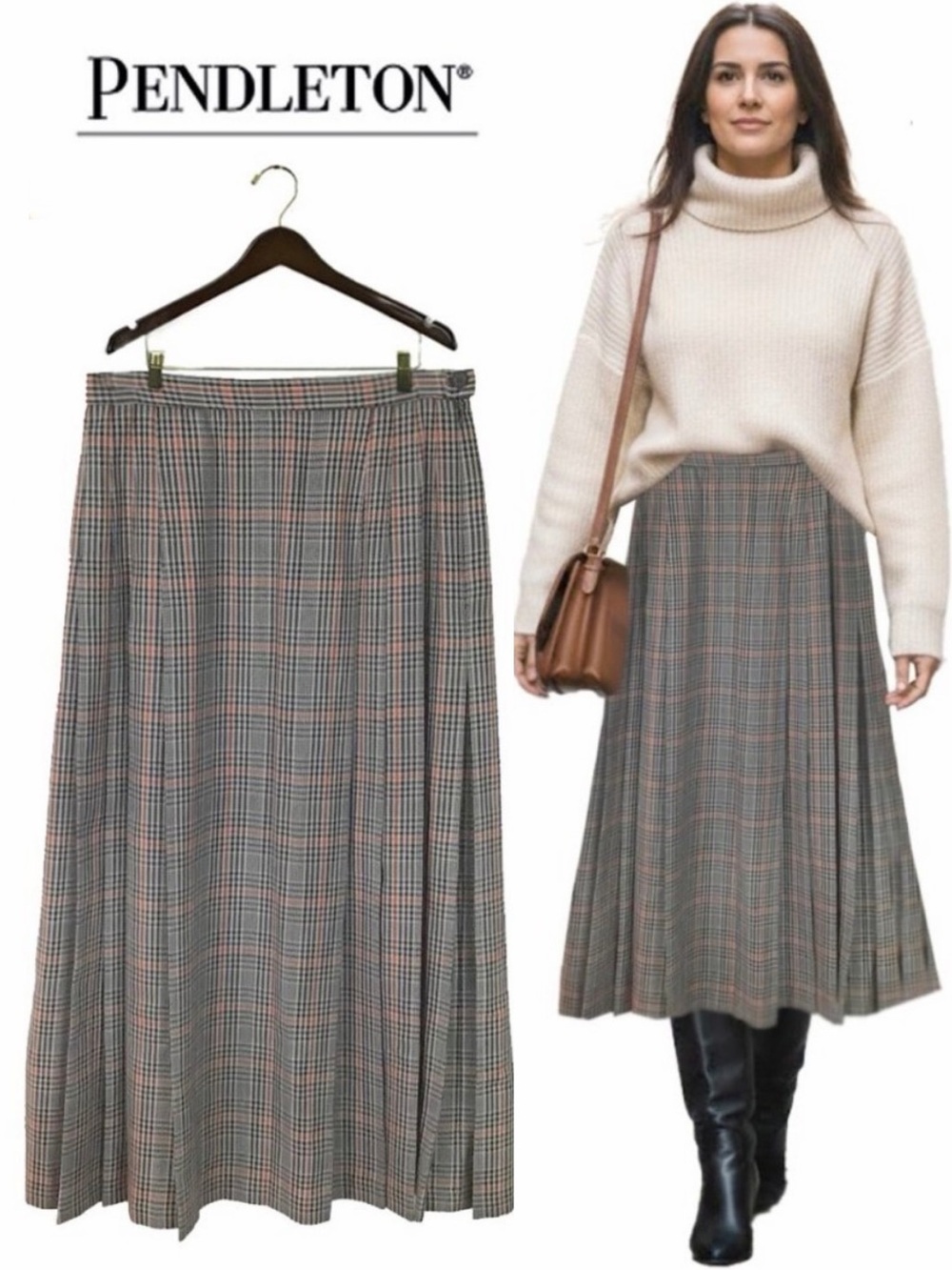 Pendleton Vintage 100% Pure Virgin Wool Red & Blue Plaid Pleated Skirt